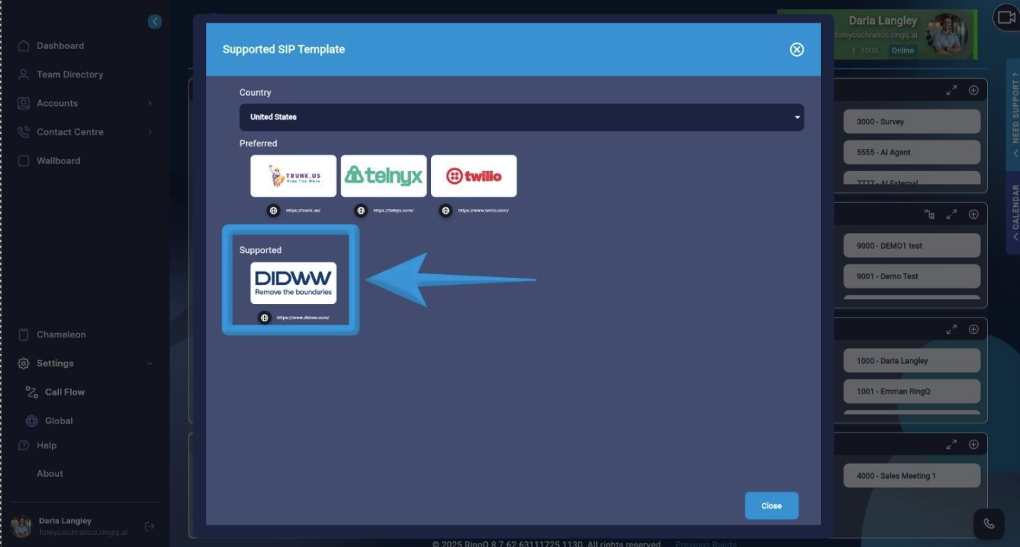 Supported SIP Template
